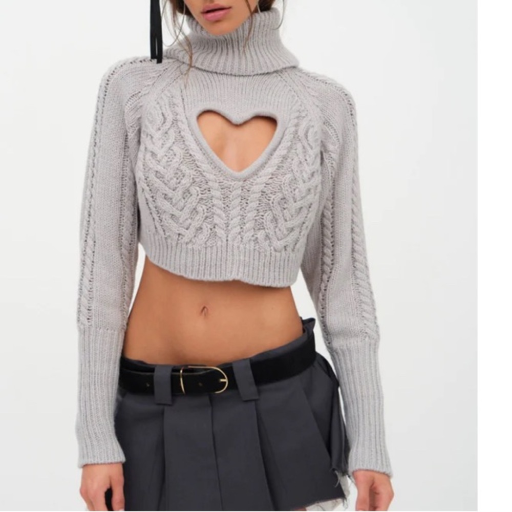 BNWT For Love and Lemons Vera Cropped Cut Out Sweater in Gray